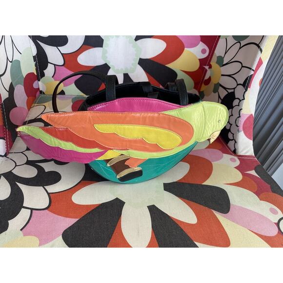 ZALO  vintage 80s women's bag stunning design leather with appliqué  Spain - Picture 4 of 14